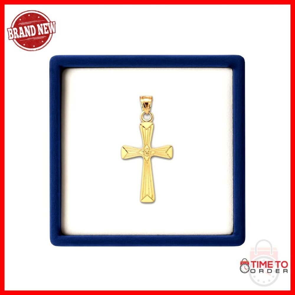 14K Yellow Gold Cross Pendant 1.25" Religious Jewelry Handcrafted USA